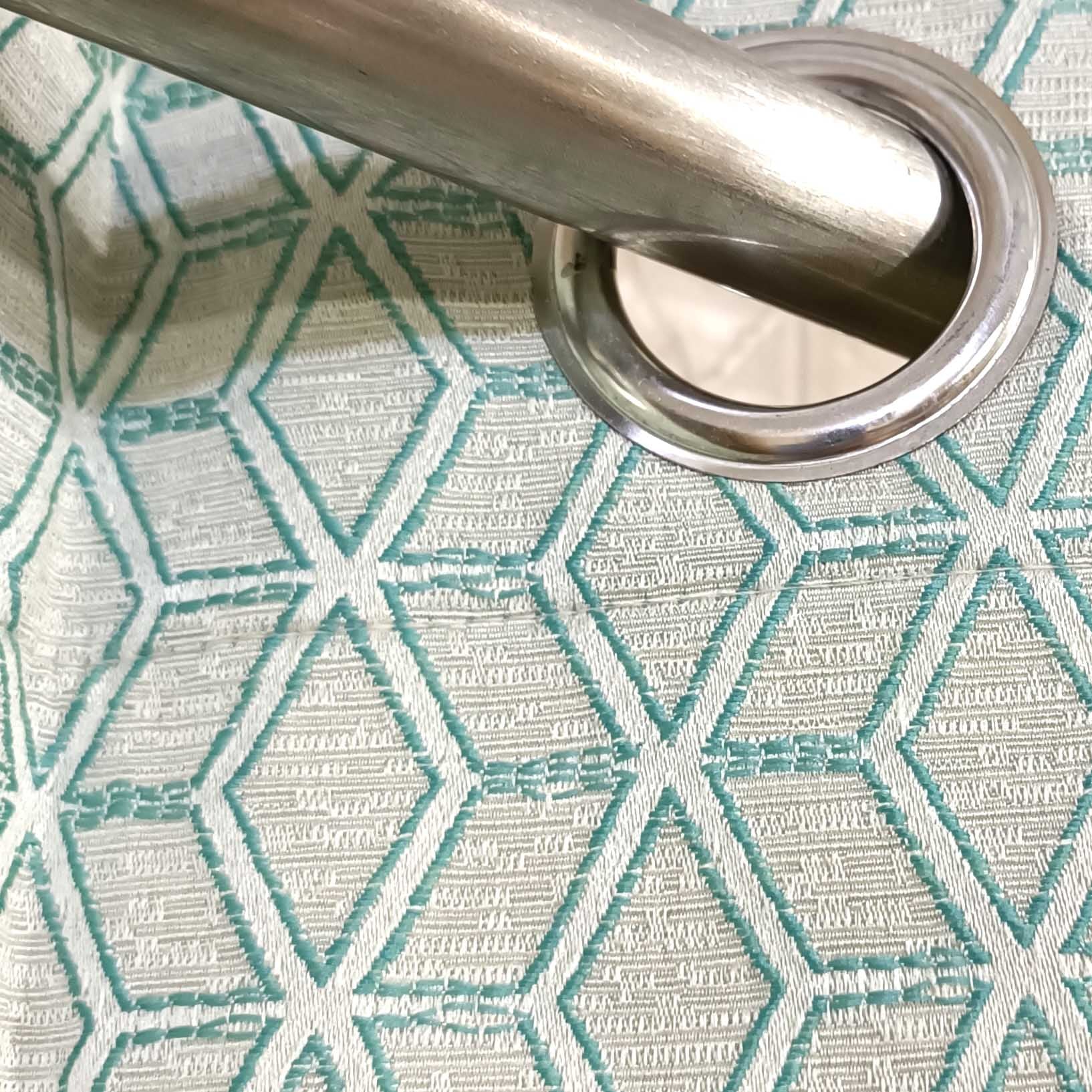 Thick Viscose Curtain Green on Off-White Base