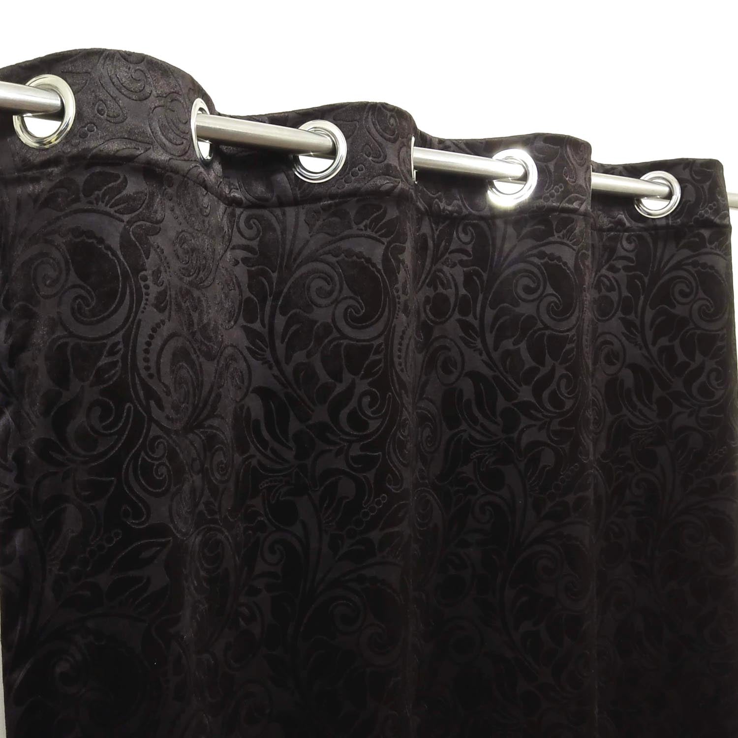 Self Embossed Velvet Curtain Dark Brown