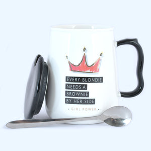 Girls Power Ceramic Mug with Lid & Metallic Spoon