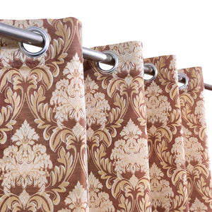 Thick Viscose Curtain Golden & Off-White On Lite Brown Base