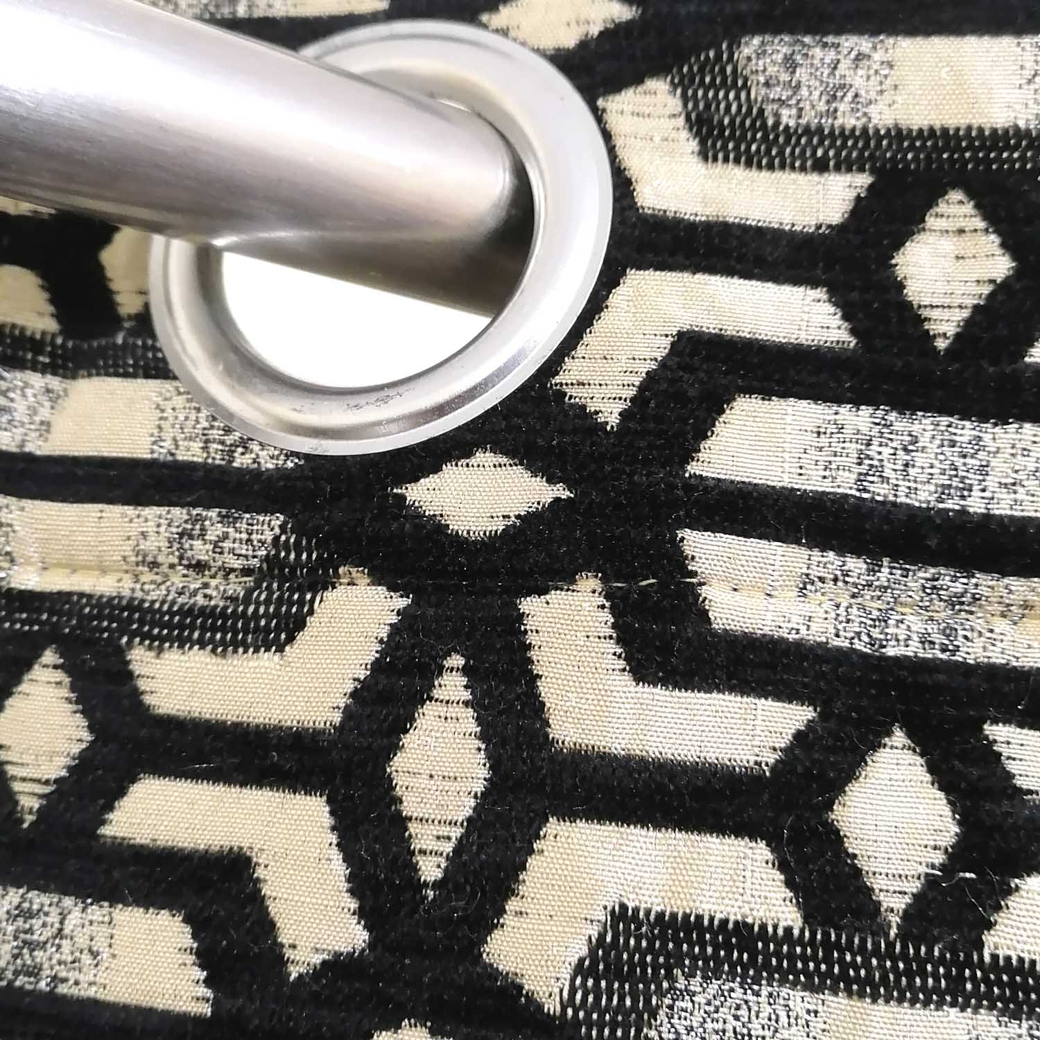 Thick Viscose Curtain Black on Off-White Base