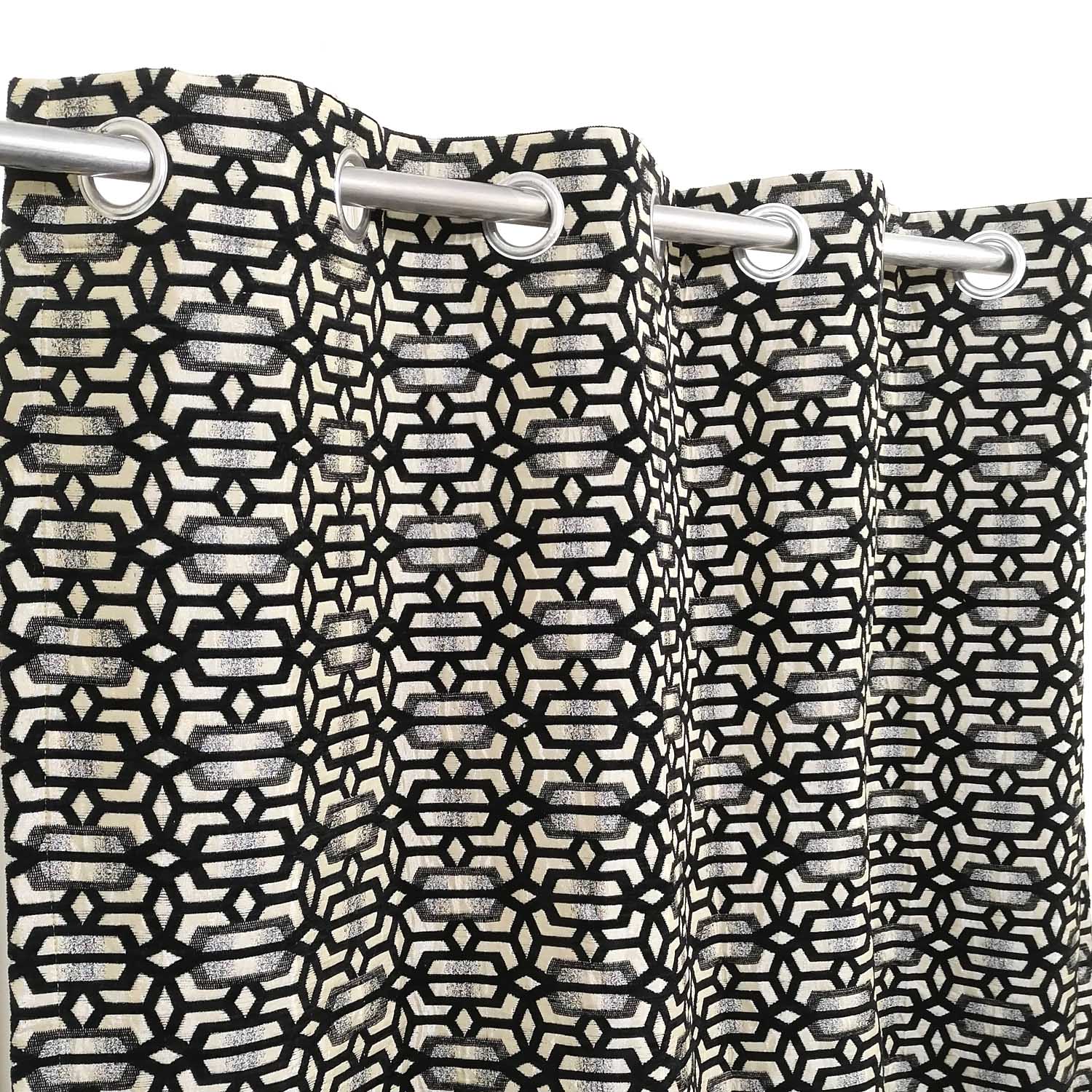 Thick Viscose Curtain Black on Off-White Base