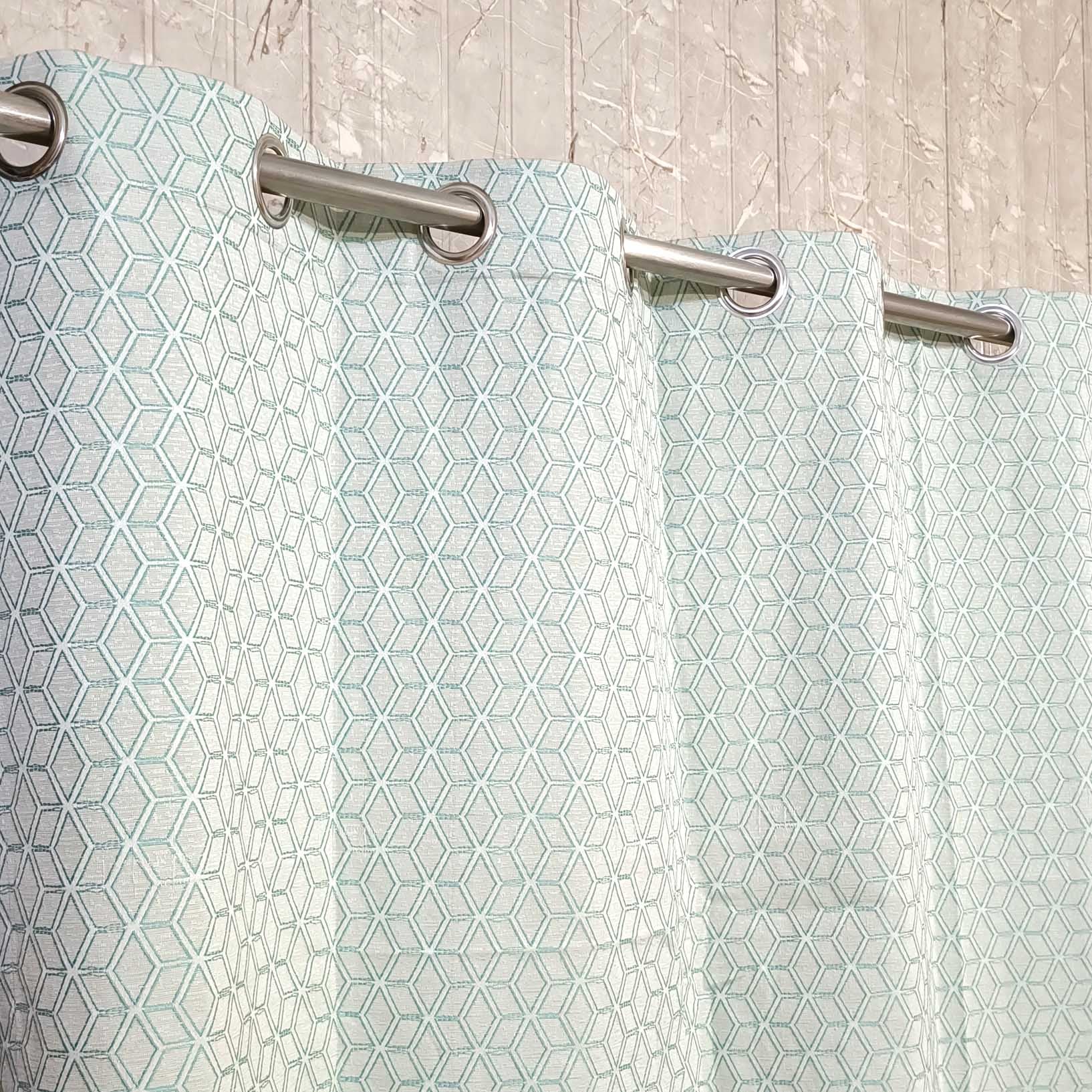 Thick Viscose Curtain Green on Off-White Base