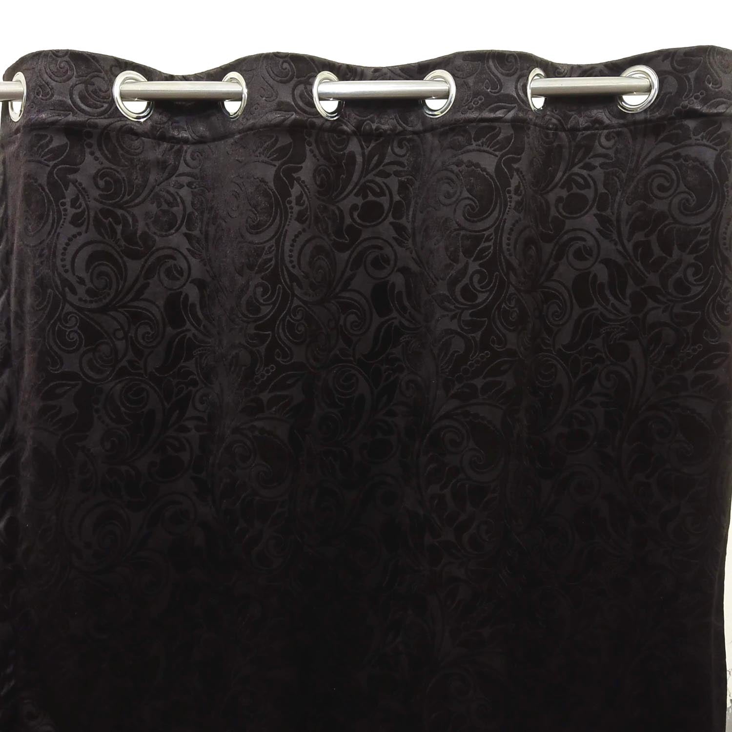Self Embossed Velvet Curtain Dark Brown