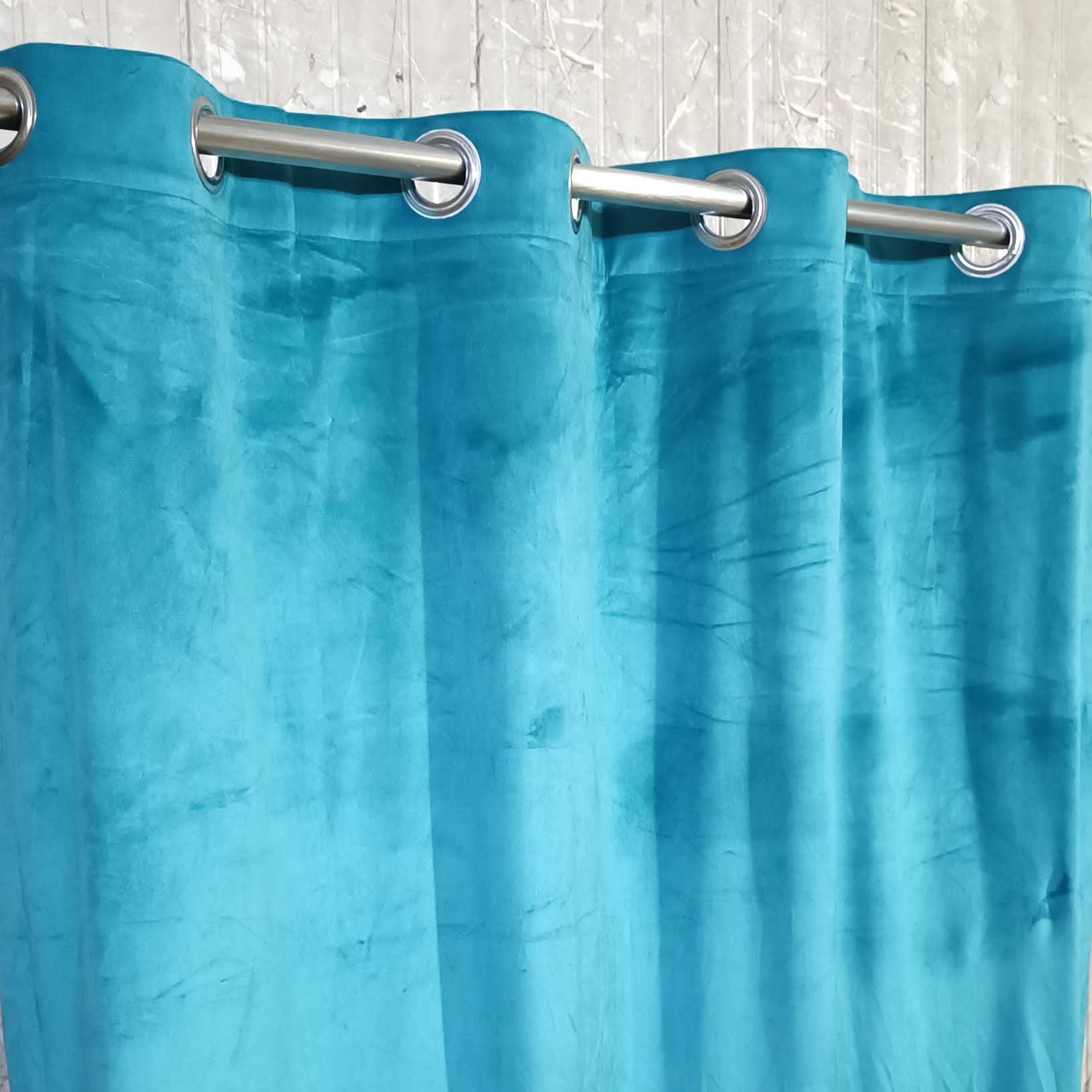 Pair of Plain Velvet Curtain Turquoise (for 4-5 feet wide window)
