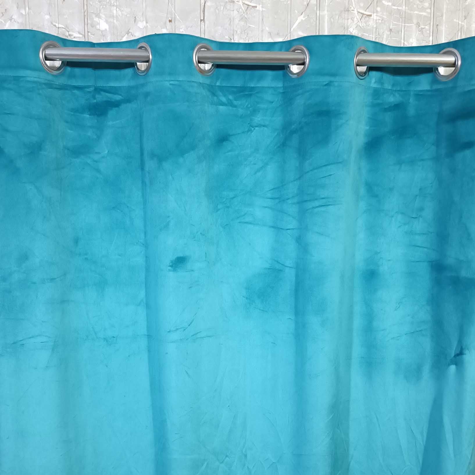 Pair of Plain Velvet Curtain Turquoise (for 4-5 feet wide window)