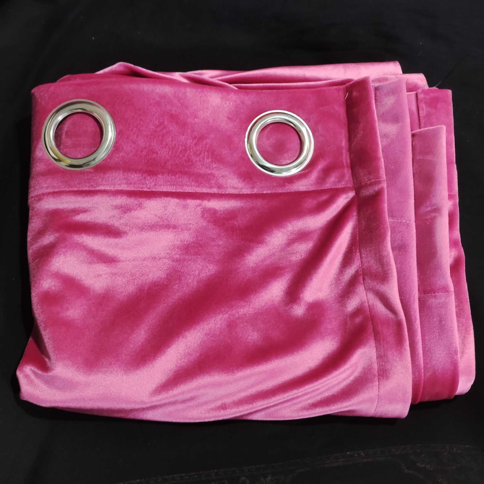 Pair Of Plain Velvet Curtain Pink With Matching Lining (For 4-5 Feet Wide Window)