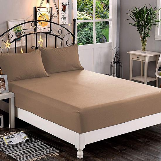Plain Lite Brown Satin Fitted Bedsheet