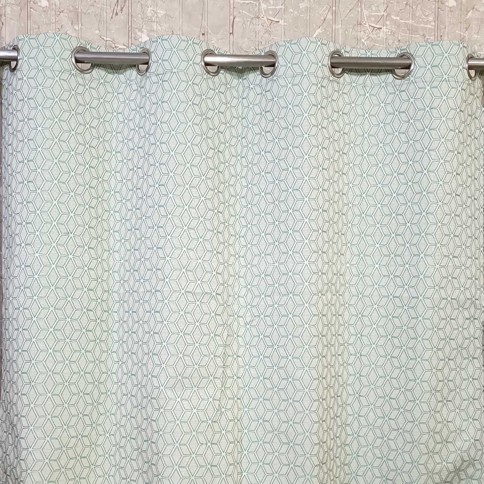 Thick Viscose Curtain Green on Off-White Base