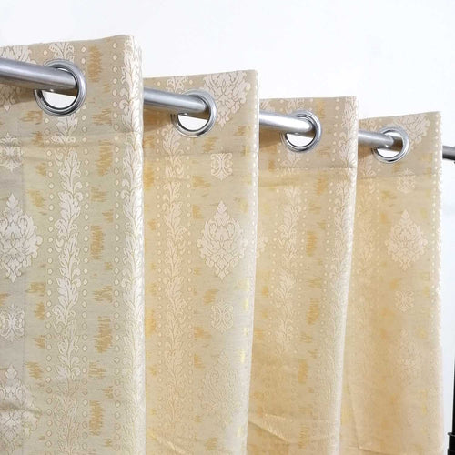 Thick Viscose Curtain Off-White Motif on Cream Color