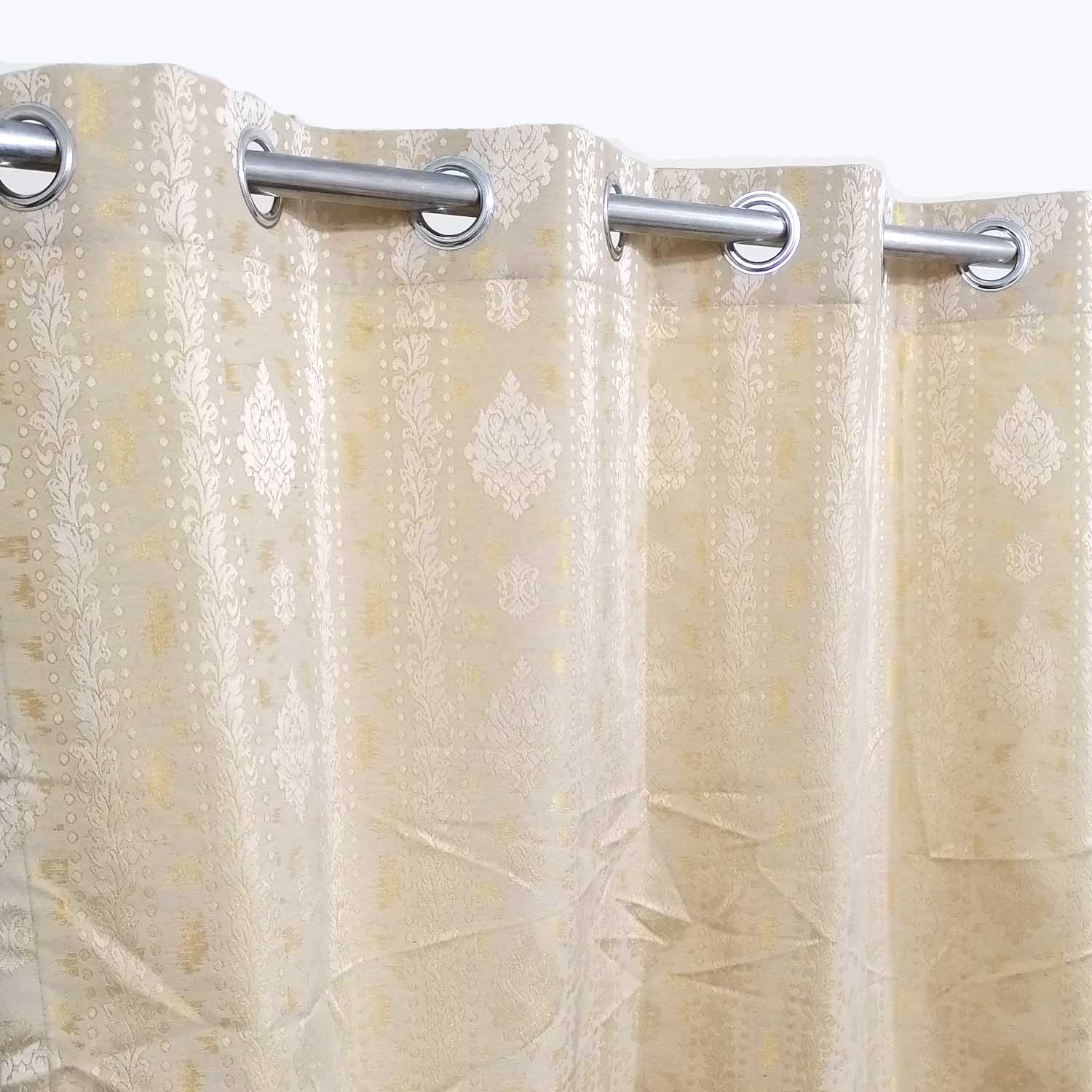 Thick Viscose Curtain Off-White Motif on Cream Color
