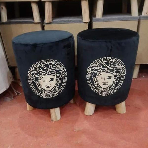 Pair of Versace Ottoman Stool Off-White on Black(Discounted)