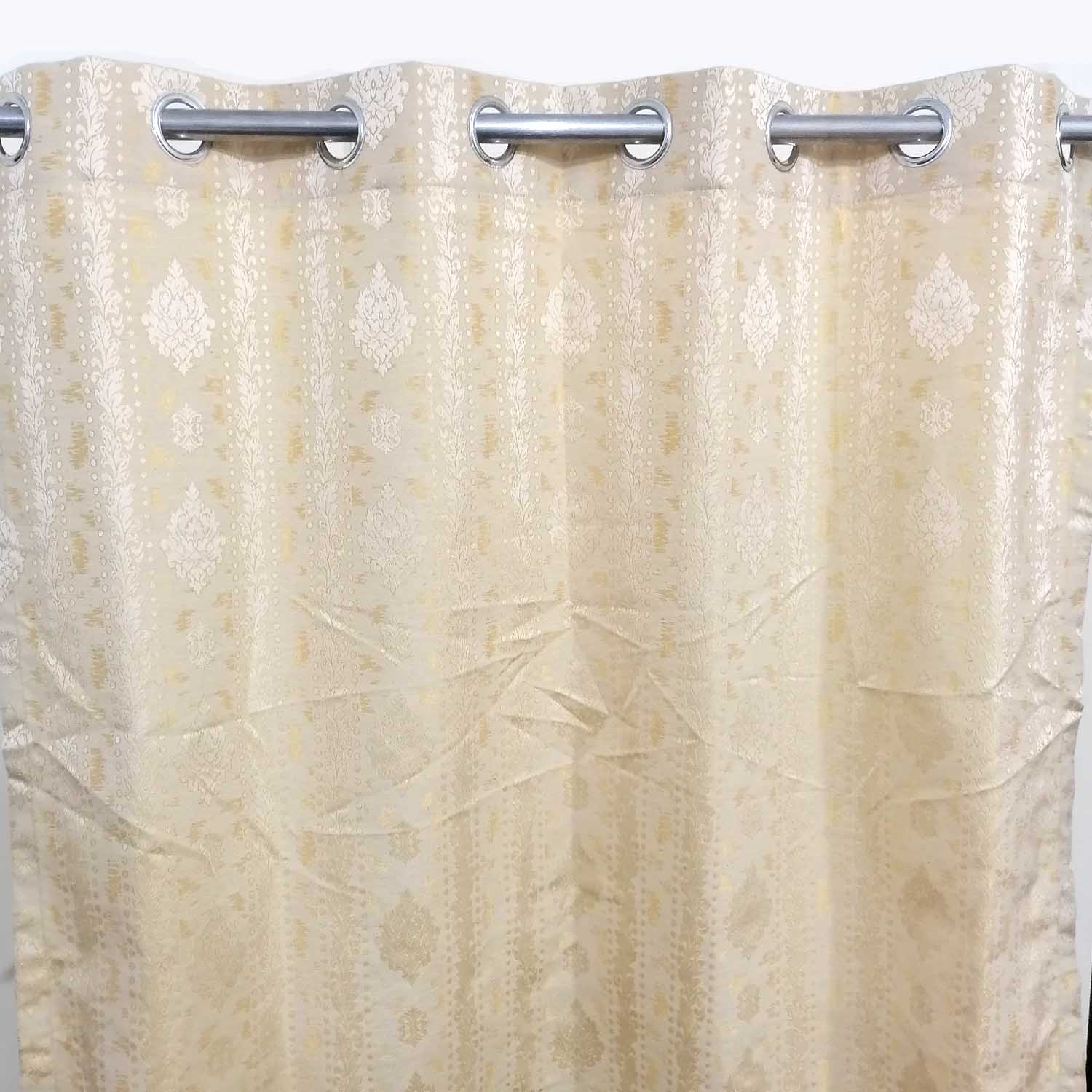 Thick Viscose Curtain Off-White Motif on Cream Color