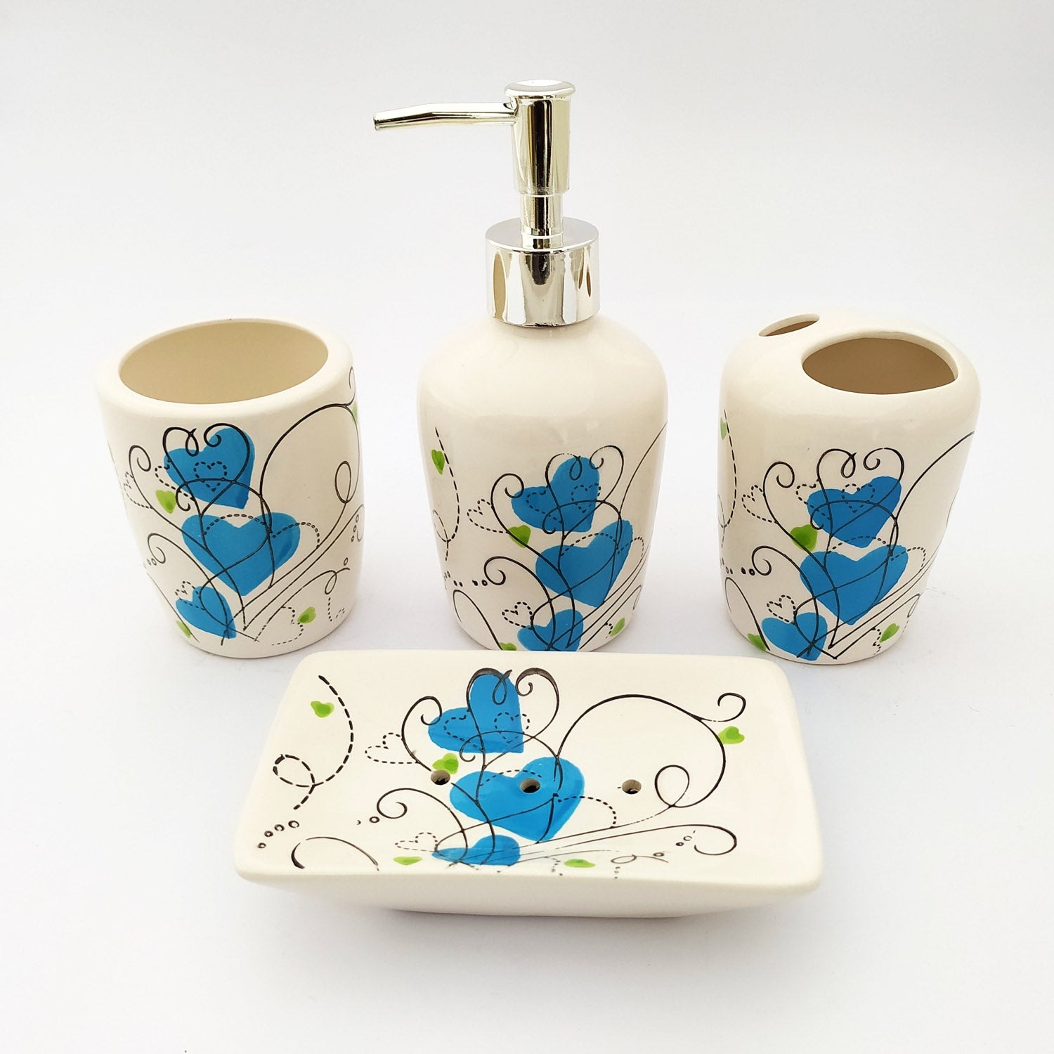 Blue Heart Ceramic Bath Set