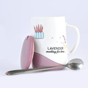 Waiting for Love Ceramic Mug with Lid & Metallic Spoon