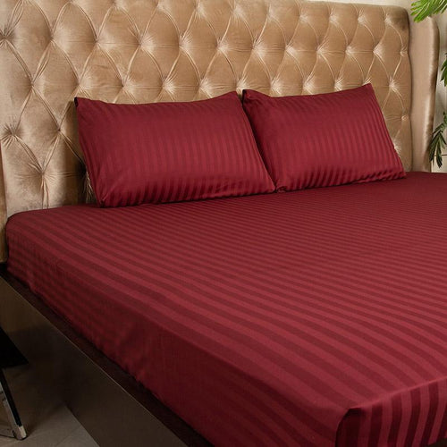 Self Liner Berry Red Satin Fitted Bedsheet