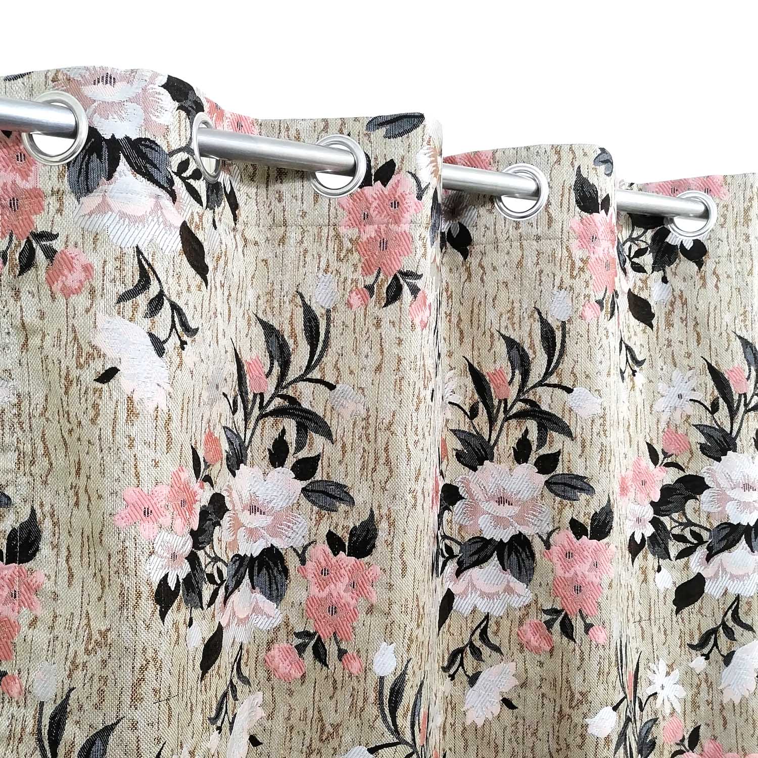 Thick Viscose Curtain Multi Floral Pink