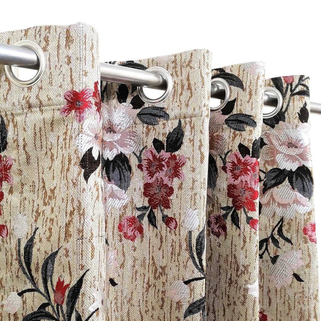 Thick Viscose Curtain Multi Floral Red