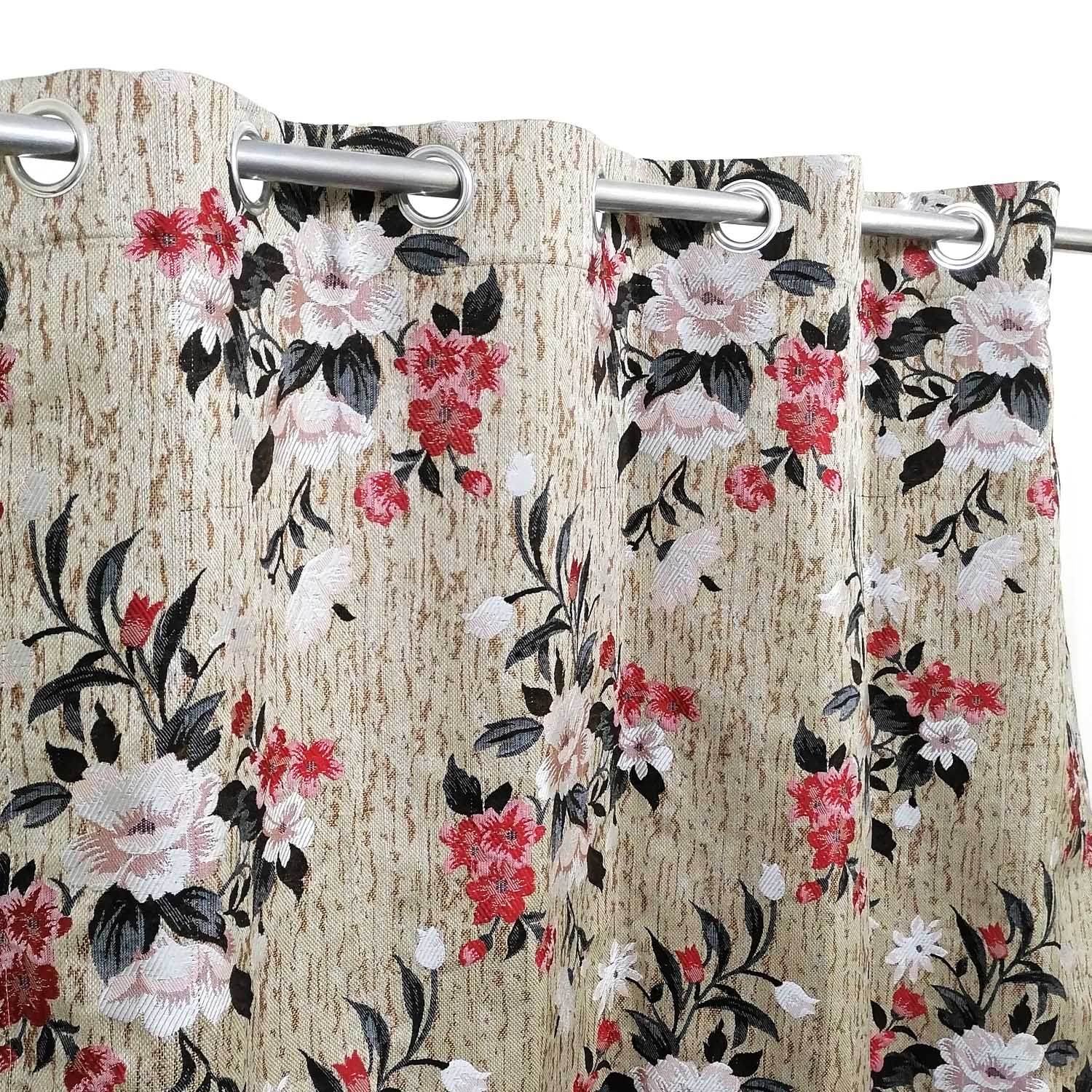 Thick Viscose Curtain Multi Floral Red