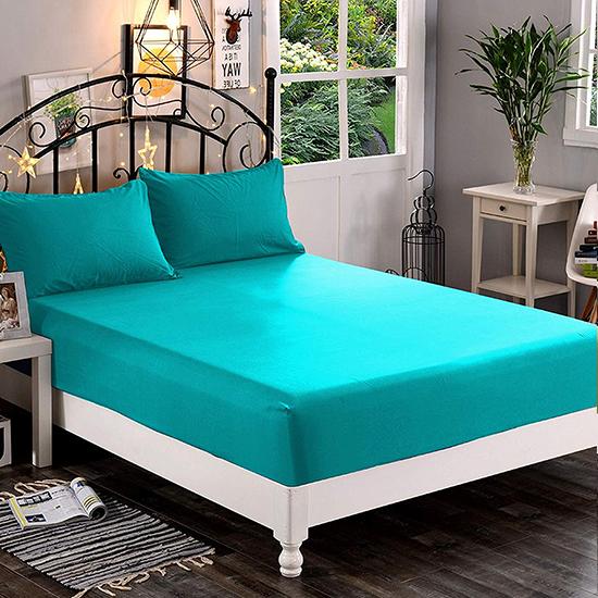 Plain Tiffany Blue Satin Fitted Bedsheet
