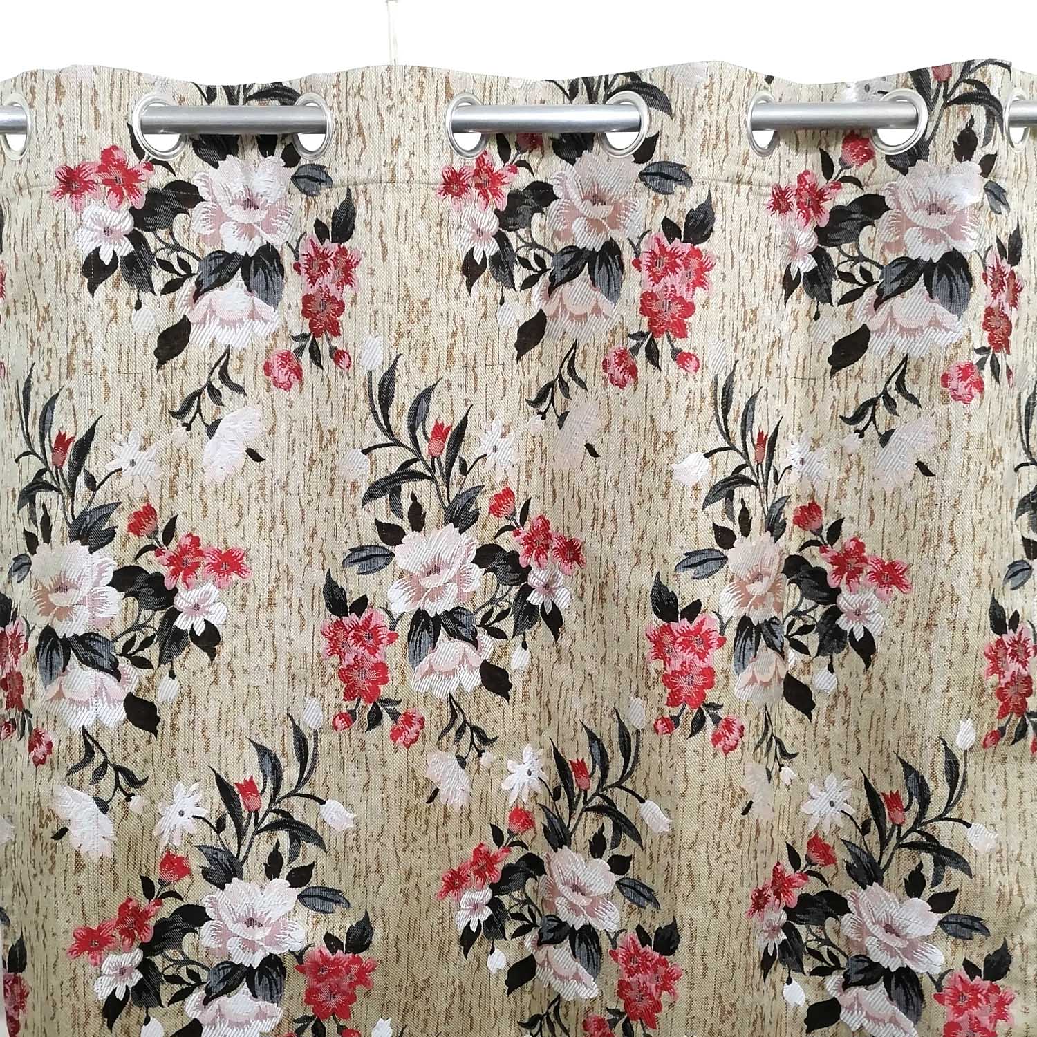 Thick Viscose Curtain Multi Floral Red