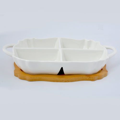 4 Section Serving Dish Wooden Base