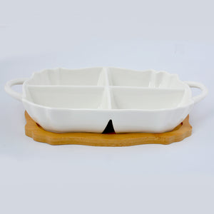 4 Section Serving Dish Wooden Base