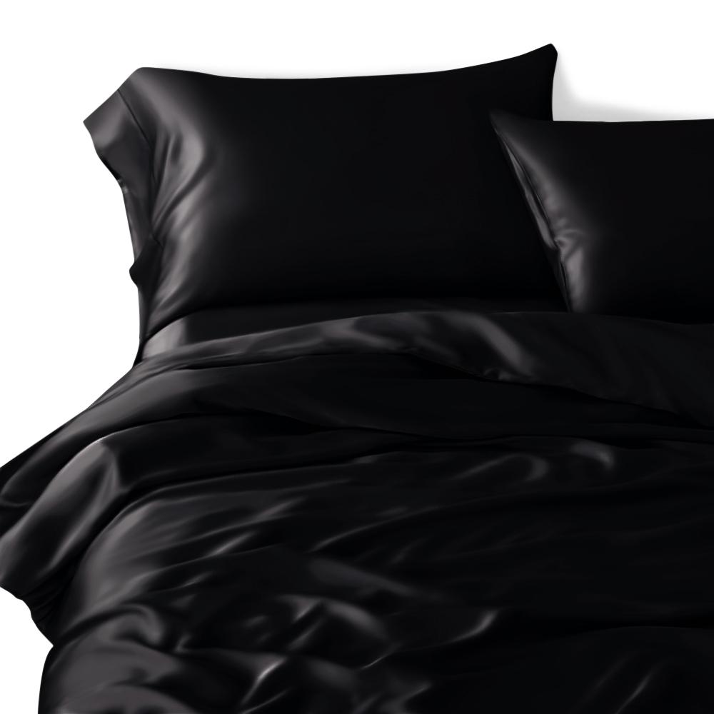 6 Pcs Silk Duvet Cover Set Black