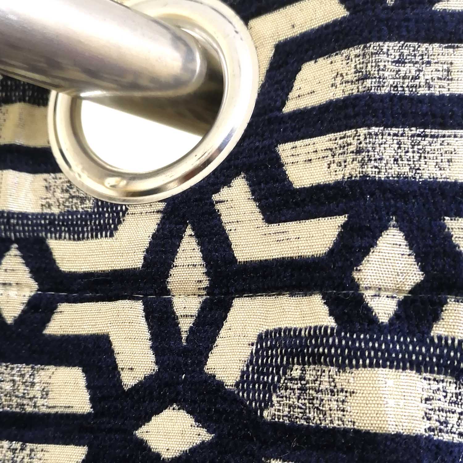 Thick Viscose Curtain Navy Blue on Off-White Base