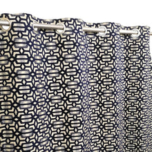 Thick Viscose Curtain Navy Blue on Off-White Base