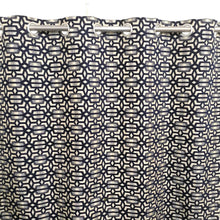 Thick Viscose Curtain Navy Blue on Off-White Base