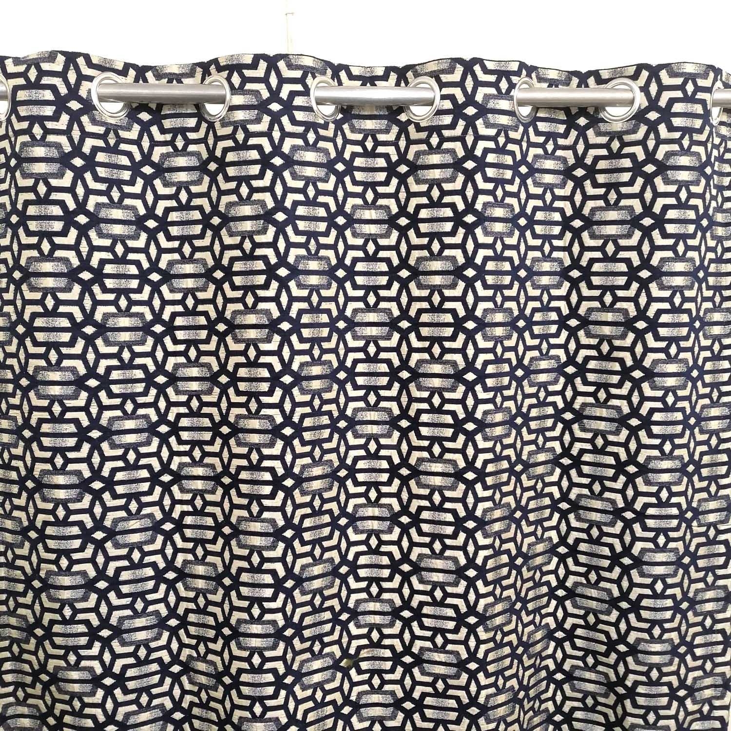 Thick Viscose Curtain Navy Blue on Off-White Base