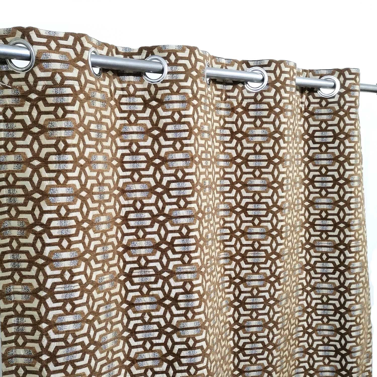 Thick Viscose Curtain Lite Brown on Off-White Base