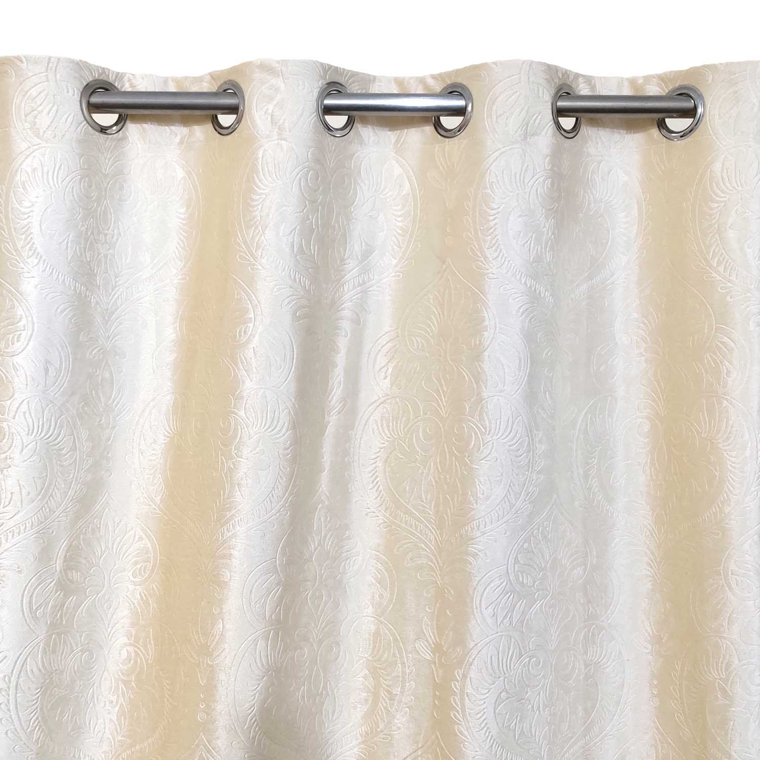 Self Embossed Velvet Curtain Cream Color  with Blackout Lining (2 Pcs Available Only)