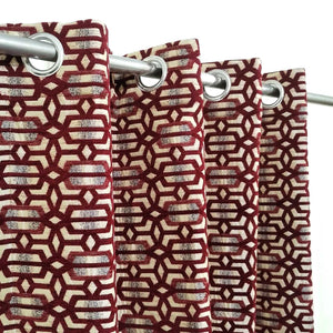 Thick Viscose Curtain Maroon on Off-White Base