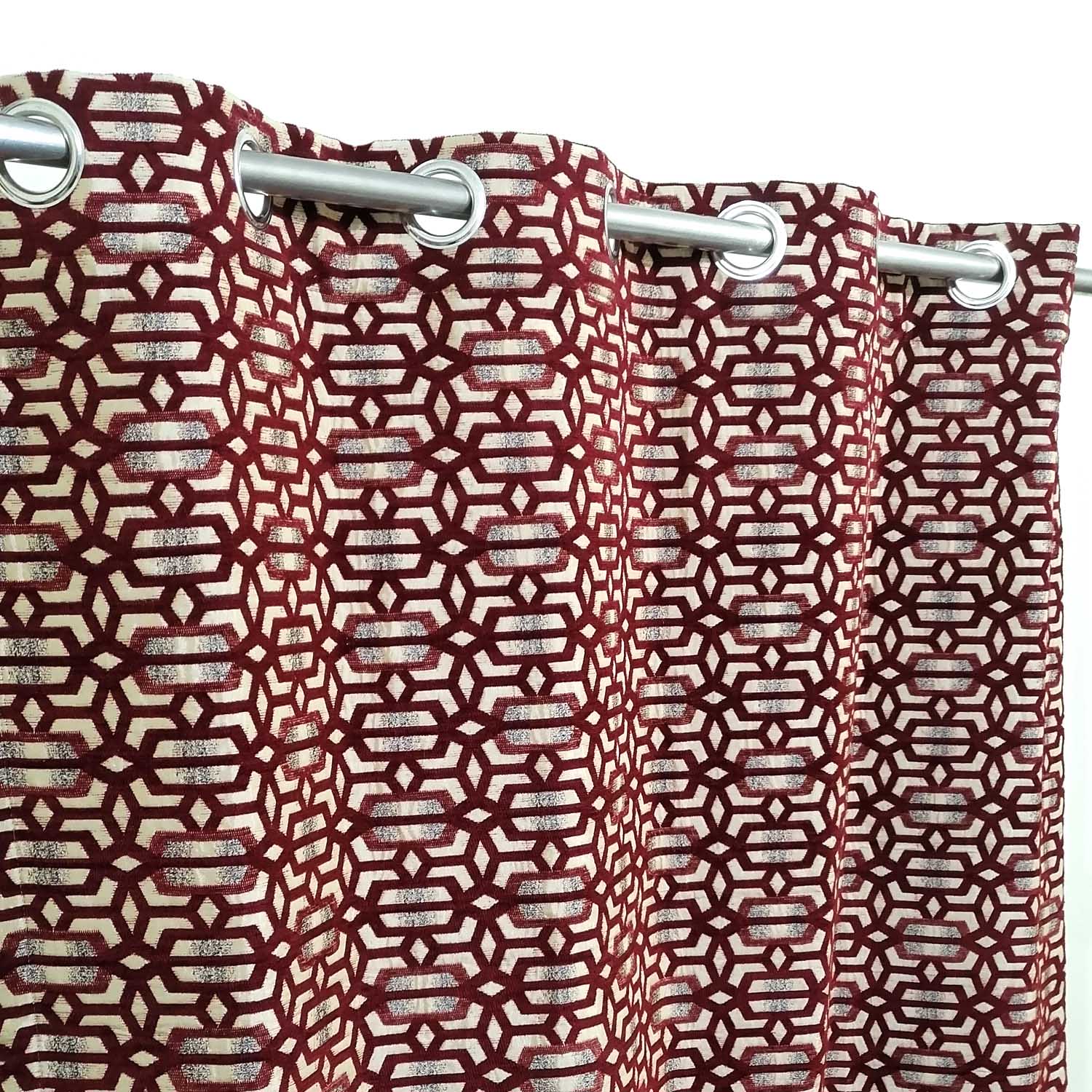 Thick Viscose Curtain Maroon on Off-White Base