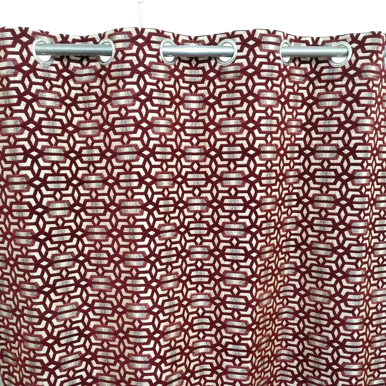 Thick Viscose Curtain Maroon on Off-White Base