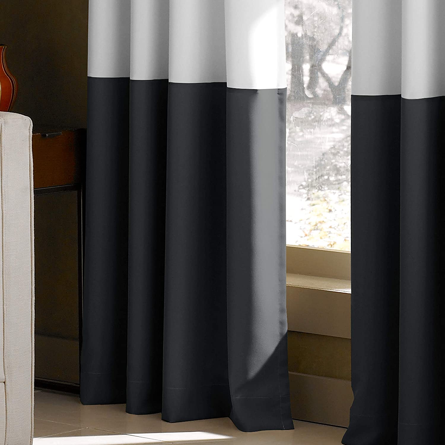 2 Color Patches Velvet Curtain