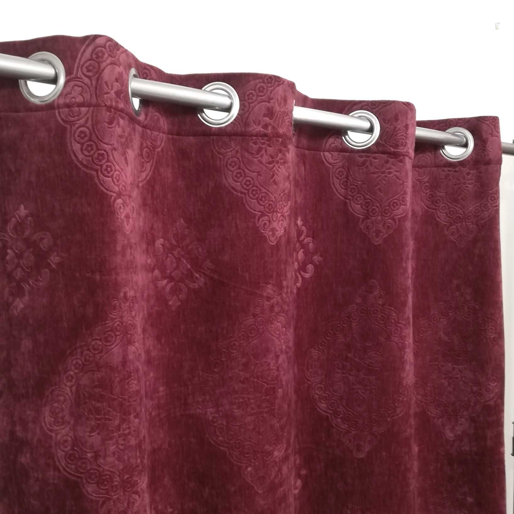 Thick Viscose Velvet Curtain Self Embossed Maroon