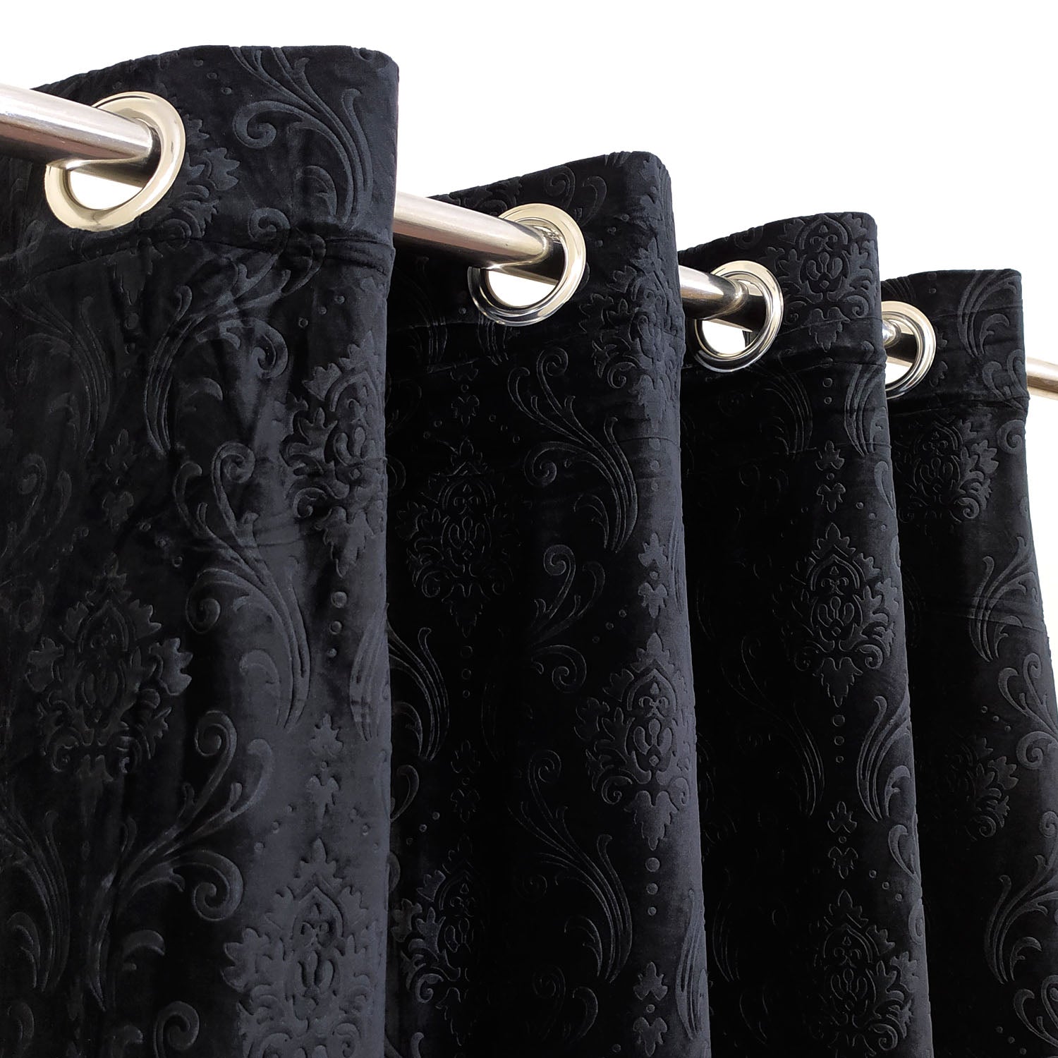 Self Embossed Velvet Curtain Black With Lining (2 Pcs Available Only)