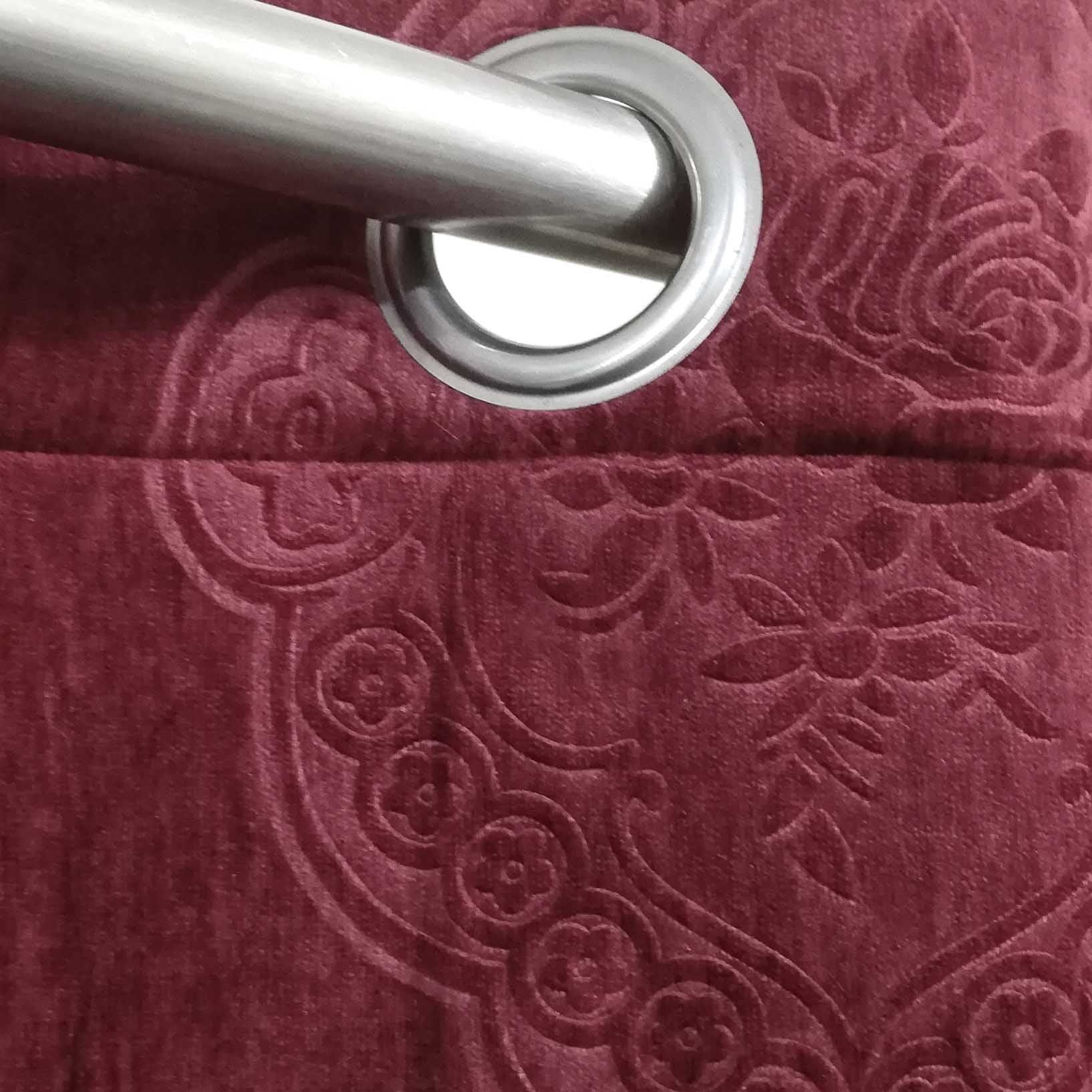 Thick Viscose Velvet Curtain Self Embossed Maroon