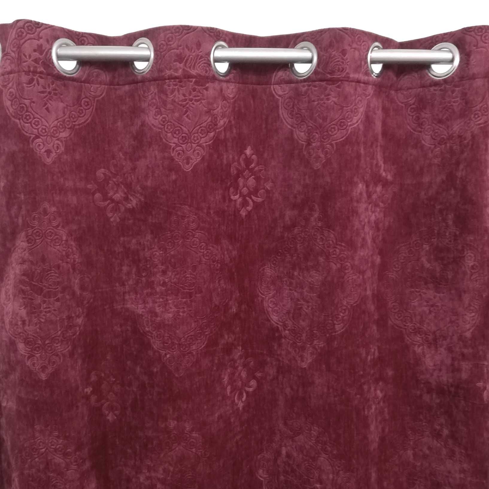 Thick Viscose Velvet Curtain Self Embossed Maroon