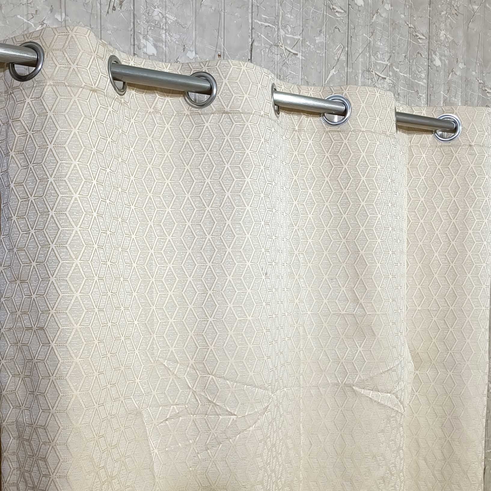Double Width Thick Viscose Curtain Golden on Off-White (2 Pcs Available Only)