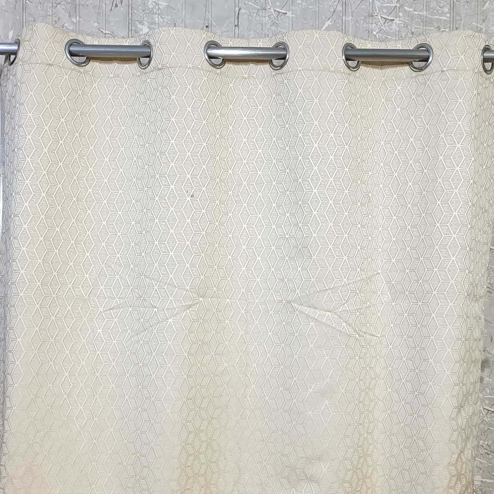 Double Width Thick Viscose Curtain Golden on Off-White (2 Pcs Available Only)