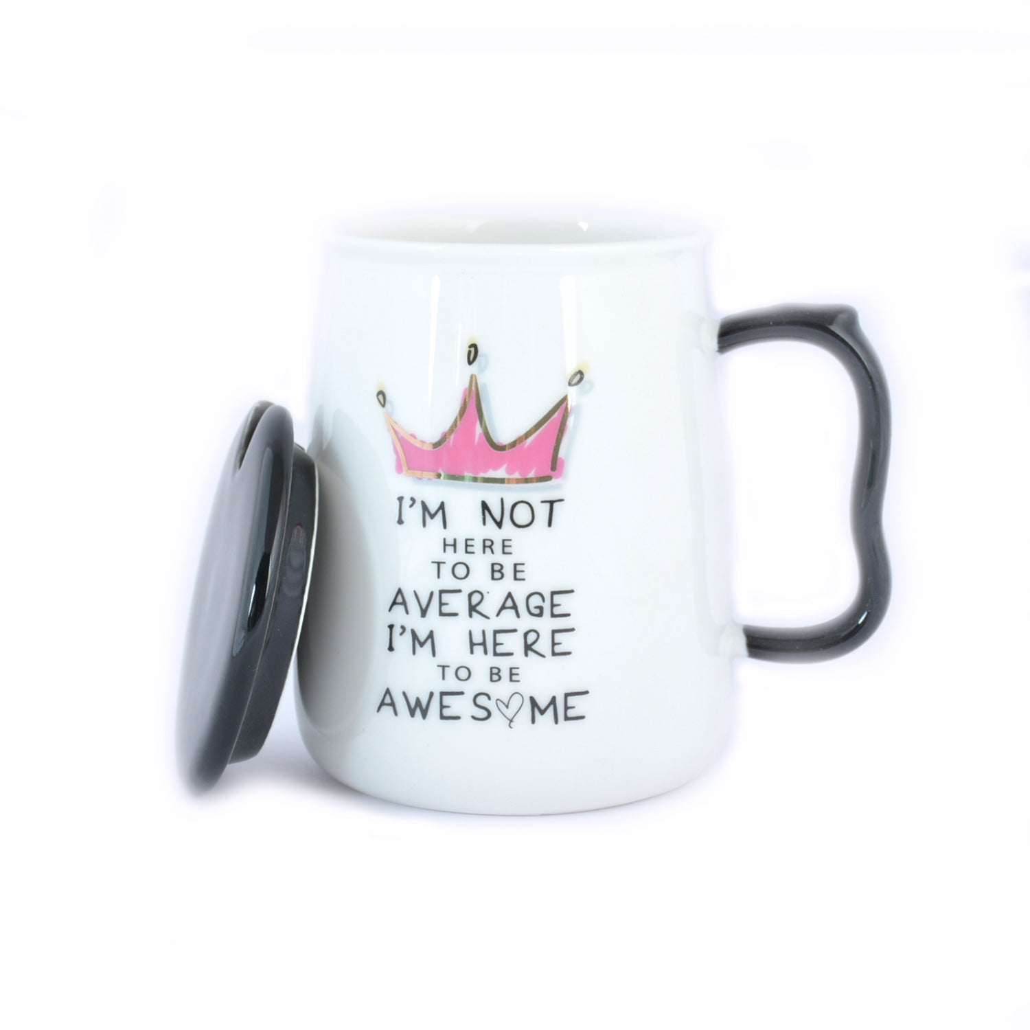 Awesome Ceramic Mug with Lid & Metallic Spoon