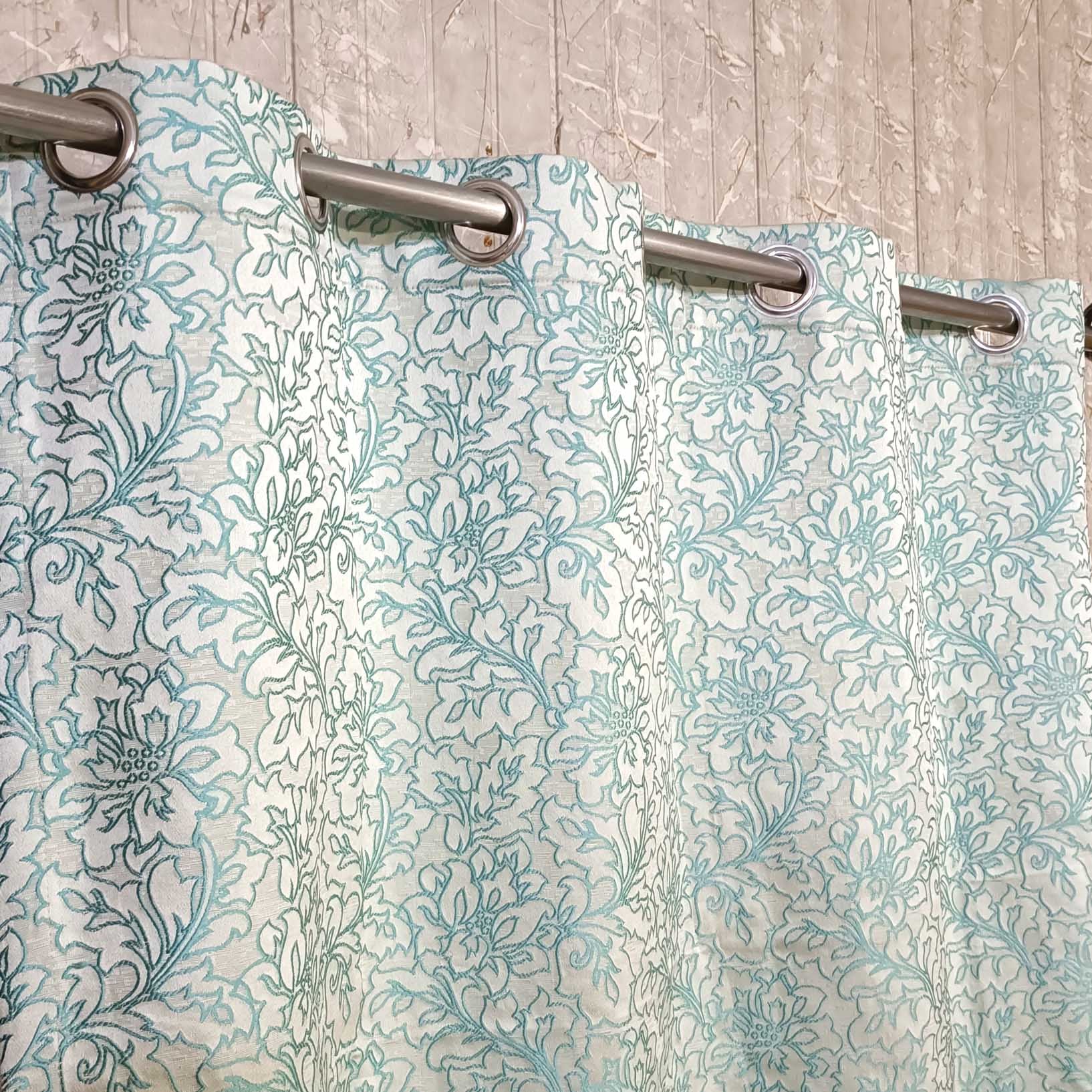 Thick Viscose Curtain Green on Off-White