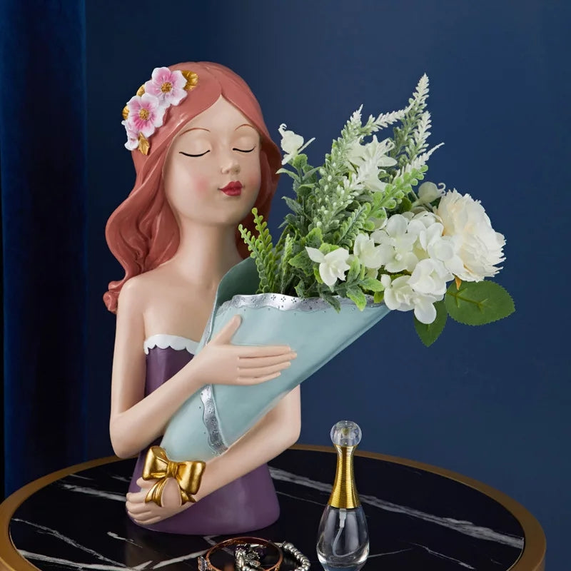 Bouquet Girl Sculpture Decor - waseeh.com