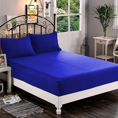 Plain Royal Blue Satin Fitted Bedsheet