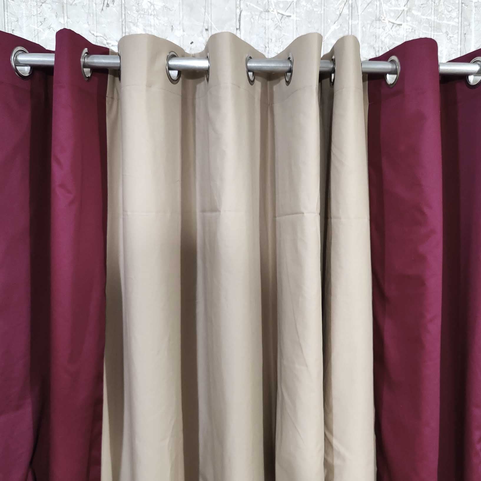 Pair of Plain Denim Curtain Maroon & Beige Combo