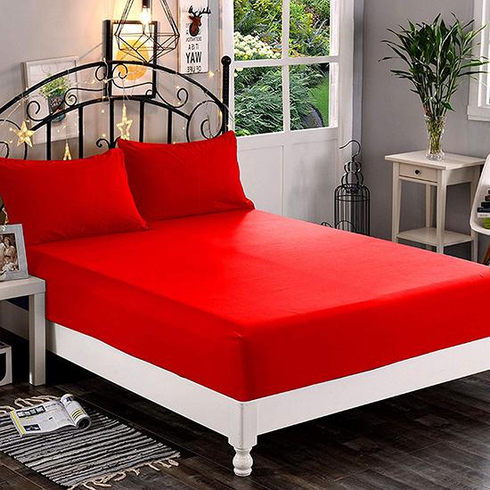 Plain Red Satin Fitted Bedsheet